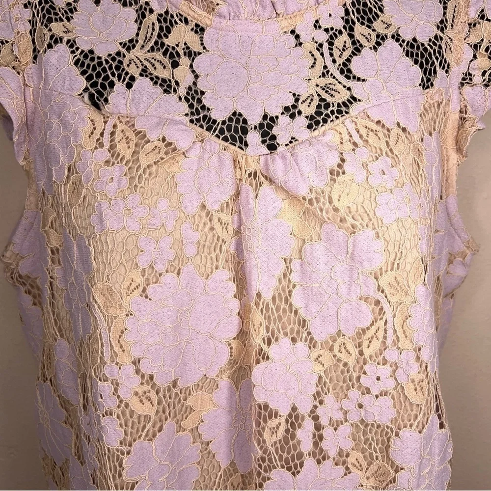 Juniors Medium Monteau Peachy Pink Lavender Floral Lace Blouse Ruffle Lined